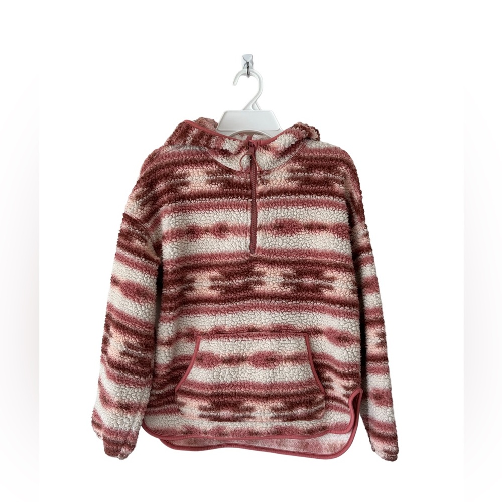 Old Navy Sherpa Hoodie Girls Burgundy/White, Size 10-12 (L)